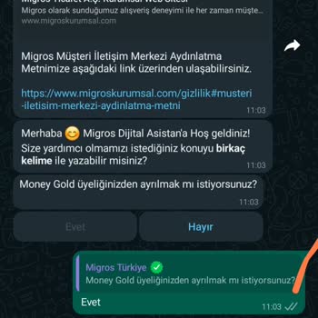 Migros Gold Üyeliği İptali