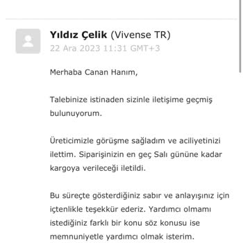 Vivense Teslim Süresi Uzunluğu