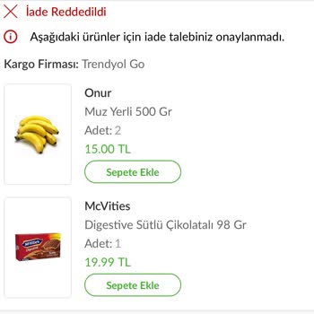 Trendyol Hızlı Market Ürün Teslimatı Ve İade Sorunu