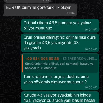 Sneakersonline.tr Yanlış Satış Sonrası Müşteriye Destek Olmuyor