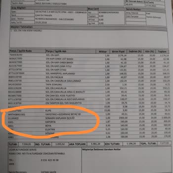 Uçar Otomotiv Bilgi Dışında Hasar Kaydı İşlemesi