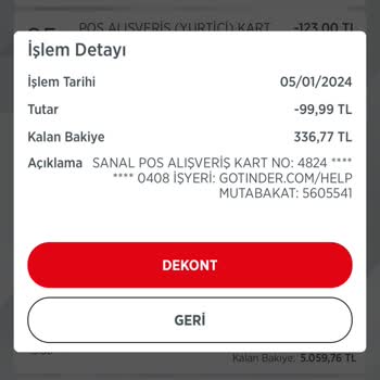 Tinder Hesabımdan İzinsiz Para Çekilmesine İtiraz!