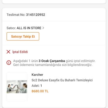 Trendyol Aldığım Ürünün Sebepsiz İptal Edilmesi