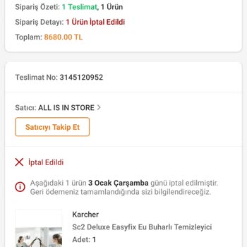 Trendyol'dan Aldığım Ürünün Sebepsizce İptal Edilmesi