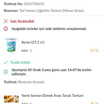 Tadyaman Çiğ Köfte Eksik Ürün
