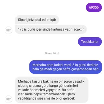 Nare Giyim Hem Ürünü Göndermedi Hem De Para İadesi Yapmıyor