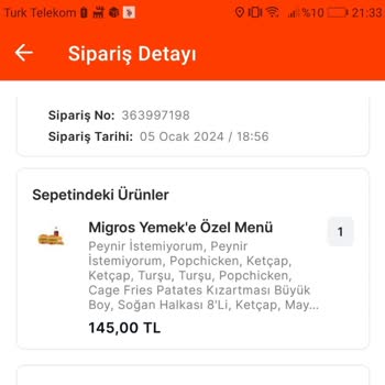 Migros Yemek Uygulaması Ve Popeyes Siparişimi Göndermedi
