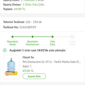Hayat Su Sipariş Teslim Edilmedi
