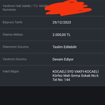 Kocaeli Valiliği Tek Seferlik Yardim