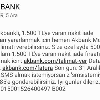 Akbank Fatura İadesi Yapmıyor.