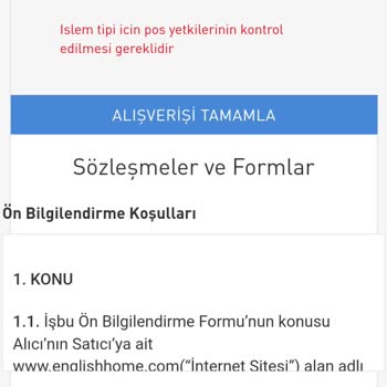 English Home Online Alışveriş Ödeme Hatası