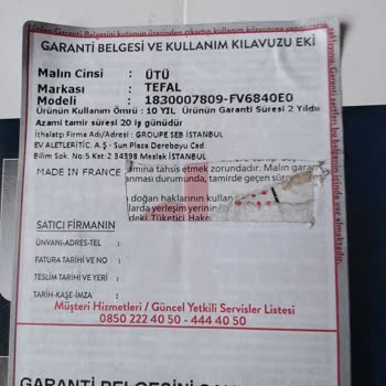 Tefal Ütüm Garantisiz Geldi