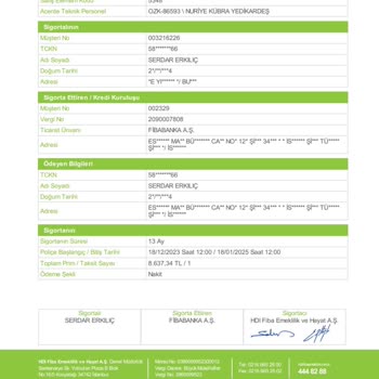 Fibabanka Kredi İle İlgili Hayat Sigortası İptali Talebi