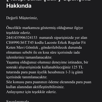 Occasion Grubu Eksik Ürün İadeyi Yapmıyor