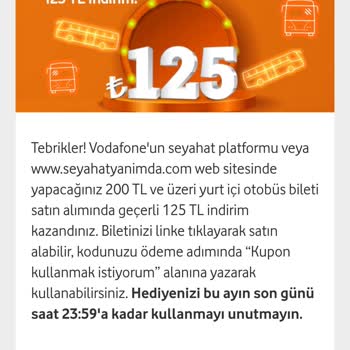 Vodafone Seyahat Yanımda Hediye Çarkı Otobüs Bileti İndirim Kuponu Hakkında.
