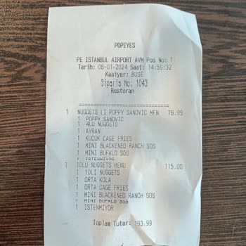 Popeyes Eksik Ürün Fazla Fiş Kesimi