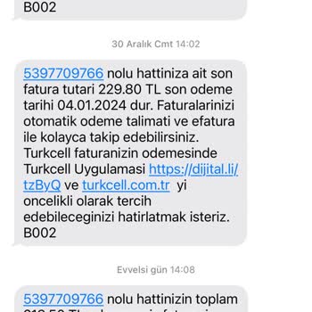 Turkcell Hattımın Olmamasına Rağmen Gelen Fatura Bilgilendirmesi