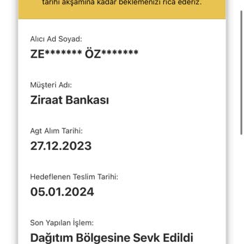 AGT Kurye (aynigunteslim.com) Belirtilen Tarihte Teslim Edilmeyen Kargo