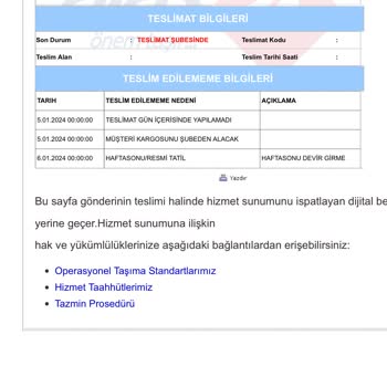 Aras Kargo Dağıtıma Çıkarmadan Şubeye Çağırma