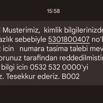 Turkcell Yeni Numara Taşıma Talebi Reddi