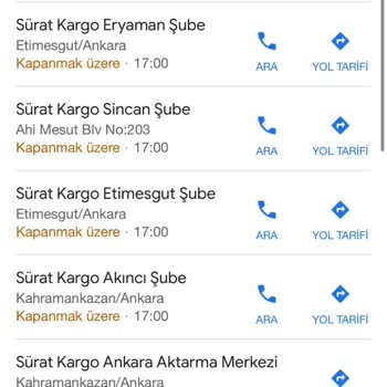 Sürat Kargo Yanlış Çalışma Saatleri.