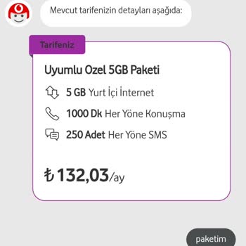 Vodafone Faturaya Yansıyan Ek Paket
