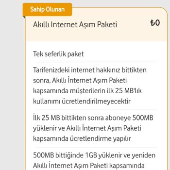 Vodafone Faturaya Yansıyan Ek Paket