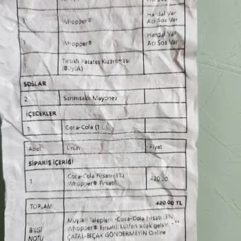 Burger King İstenilenlerin Gelmemesi Problemi
