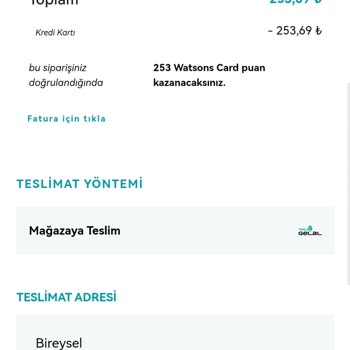 Watsons Elime Ulaşmayan Ürünün Parasını Geri Vermiyor