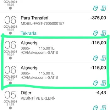 CV Maker Aboneliğimi İptal Ettiğim Halde Paramı 1 Ayda 2 Kez Çekmiş