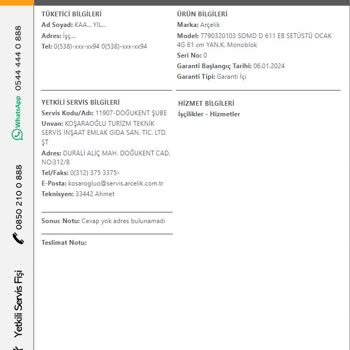 Arçelik Servis Sorunu: Ocağımızı Teslim Edilmiyor.