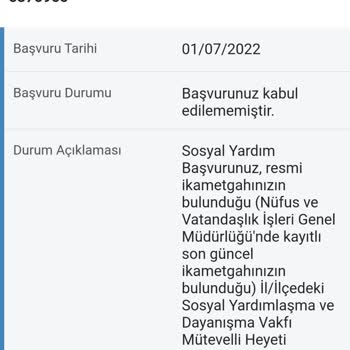 Aile ve Sosyal Hizmetler Bakanlığı Sürekli Sosyal Yardım Başvurumuzun Reddedilmesi