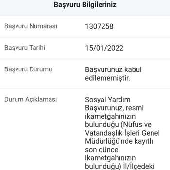 Aile ve Sosyal Hizmetler Bakanlığı Sürekli Sosyal Yardım Başvurumuzun Reddedilmesi