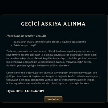 League Of Legends Oyun İçi Haksız Yasağa Tepkim!