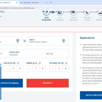 Anadolu Jet Web Sitesinde Rezervasyon Sorunları