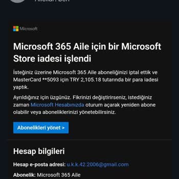 Microsoft 365 Aboneliğimin İadesi Gelmedi