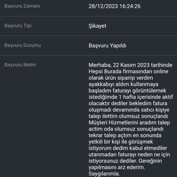 Hepsiburada Faturayı Alamıyorum Ürünü Aldım