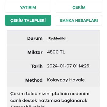 Sahabet Çekim İsteği Reddedildi