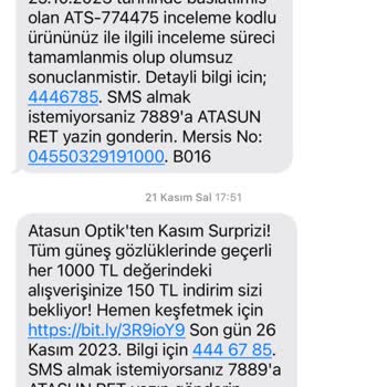 Atasun Optik Gözlüğümün Yan Üst Camının Renginde Silik Oluştu
