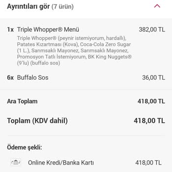 Yıllardır Süre Gelen Burger King Siparişleri.