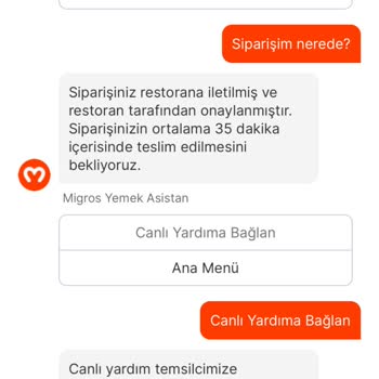 Migros Yemek Canlı Destek Sorunu