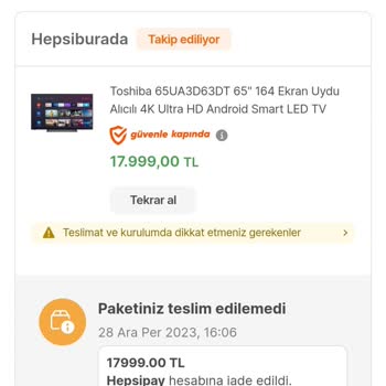 Hepsiburada Ürünün Bilgim Dışı İadesi