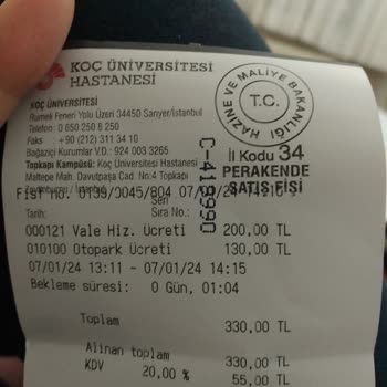 Koç Üniversitesi Hastanesi'nin Vale Hizmetine 330 Lira Alınması