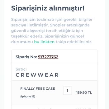 Crew Wear Kargoya Verilmeyen Telefon Kılıfı Şikayeti