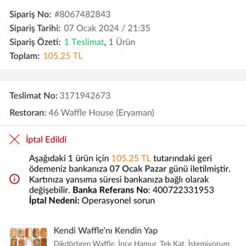 Trendyol 46Waffle Sipariş İptali