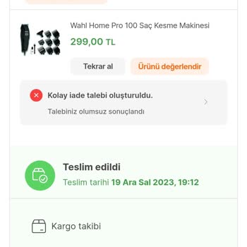 Hepsiburada Değişim Red Talebi