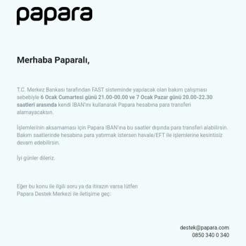 Papara Bakım Sorunu