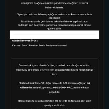 Karcher Değişen Fiyattan Sonra Urunu Göndermiyorlar