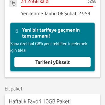 Vodafone Ek Paket İnternetin Silinmesi