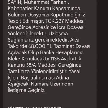 HINTELHB (SMS) Sürekli Tehdit Ve Sahte Taleplerle Karşı Karşıyayım
